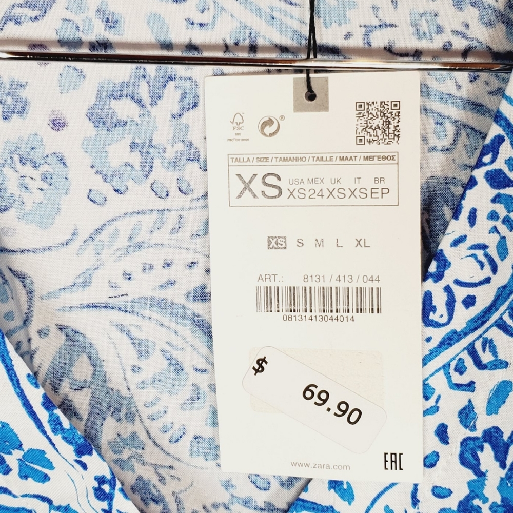 Zara printed tunic midi maxi dress white xs small nwt - Picture 6 of 7